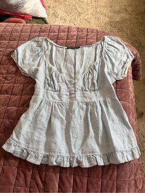 Brandy Melville Light Blue Ruffle Babydoll Top